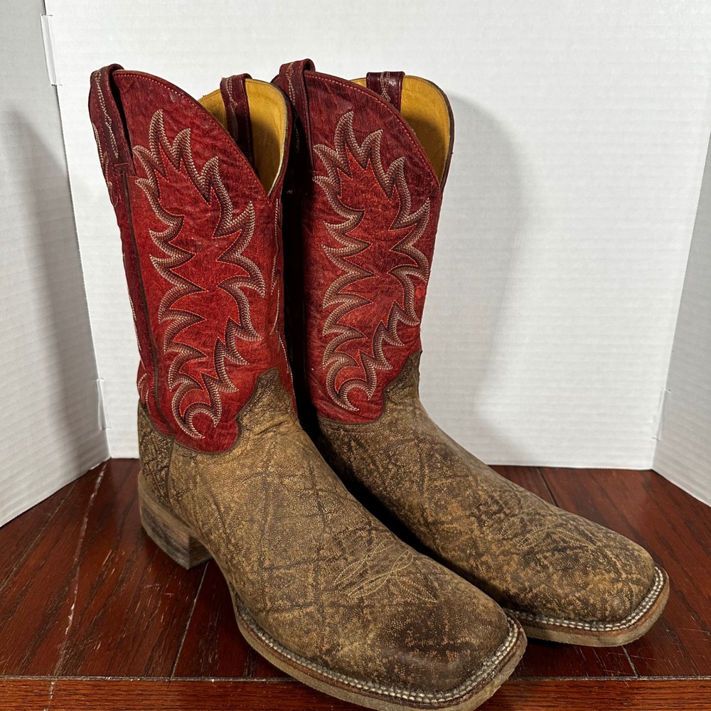 Cavender's Western Boots Mens 12 D Brown Red Elephant Print Square Toe Good